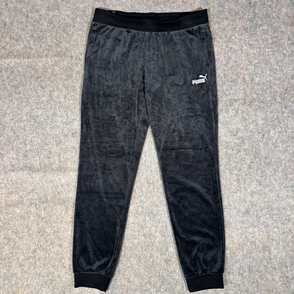 Puma Joggers Womens XL Black Velour Velvet Sweatpants 852123-01 Athleisure